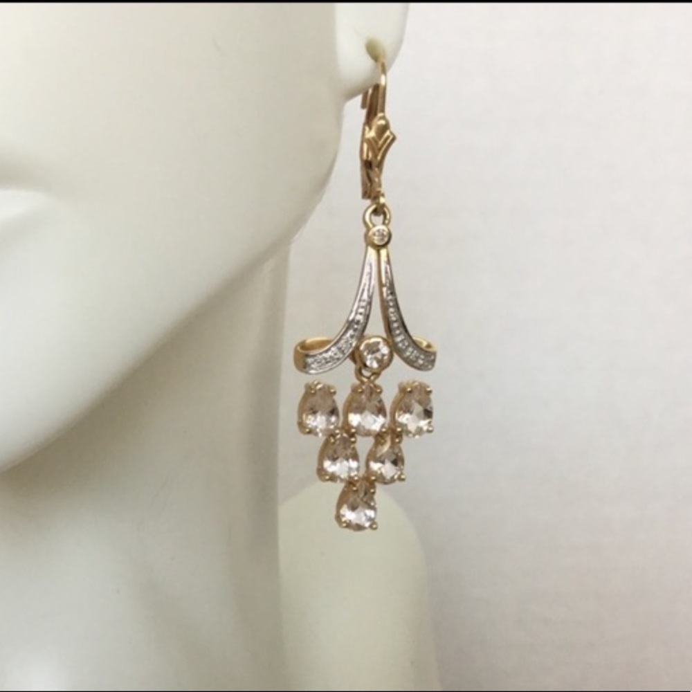 14k MORGANITE CHANDELIER EARRINGS - Picture 6 of 6